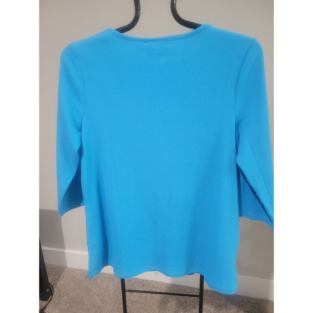 Quacker Factory Size M Turquoise Waffle Knit Top … - image 6